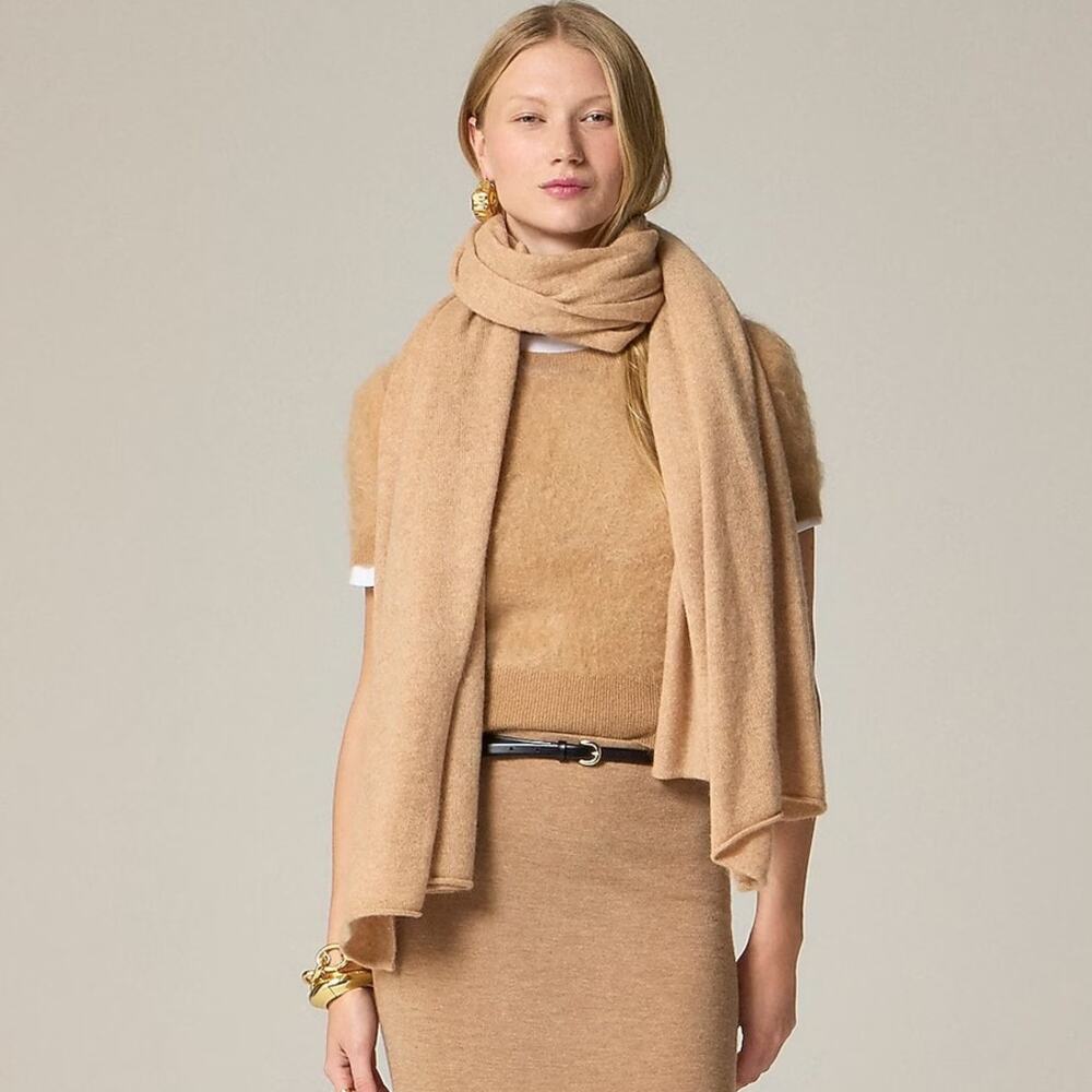 J.Crew Oversized 100% Cashmere Wrap Heather Camel One Size NWOT